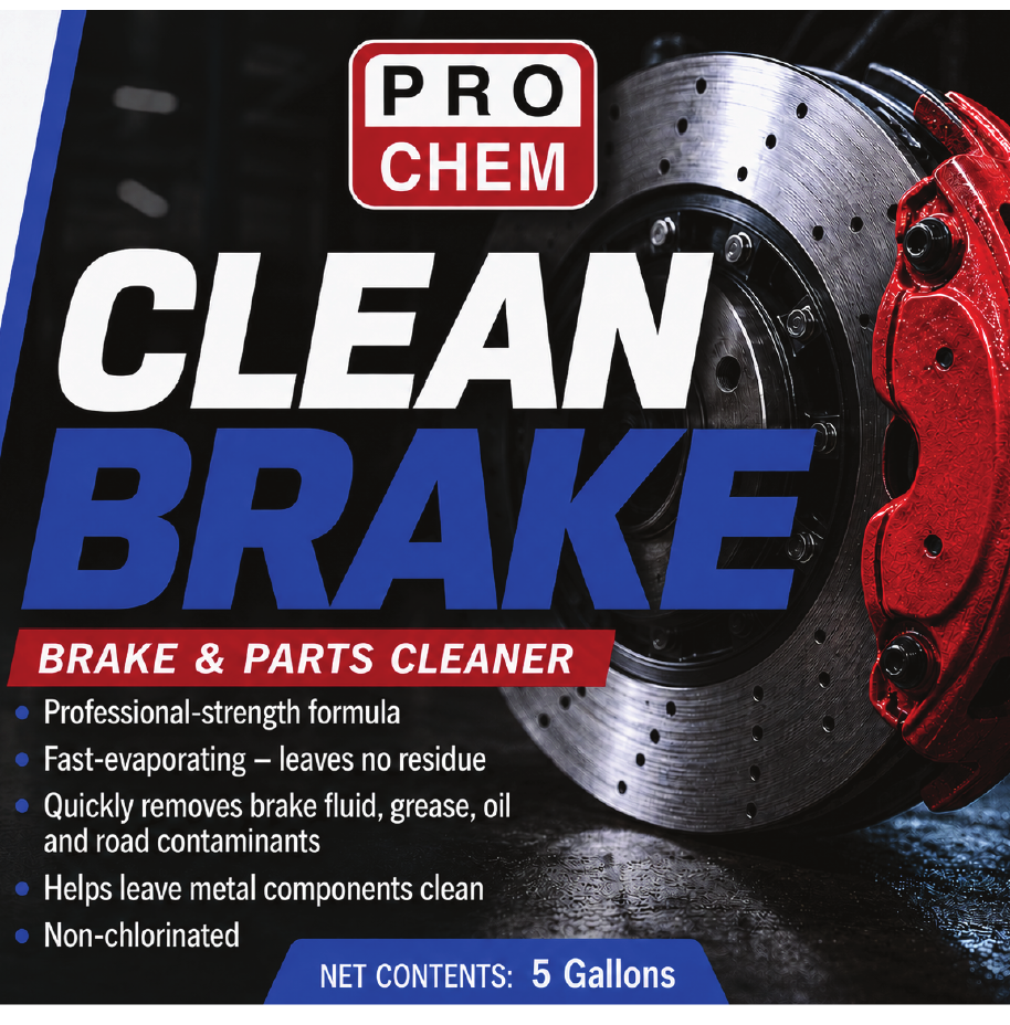 CLEAN BRAKE brake and parts cleaner GHS label, Pro Chem branded